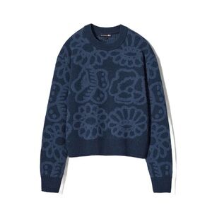 NWT Marimekko x Uniqlo 100% Lambswool Crew Neck Sweater Navy Blue